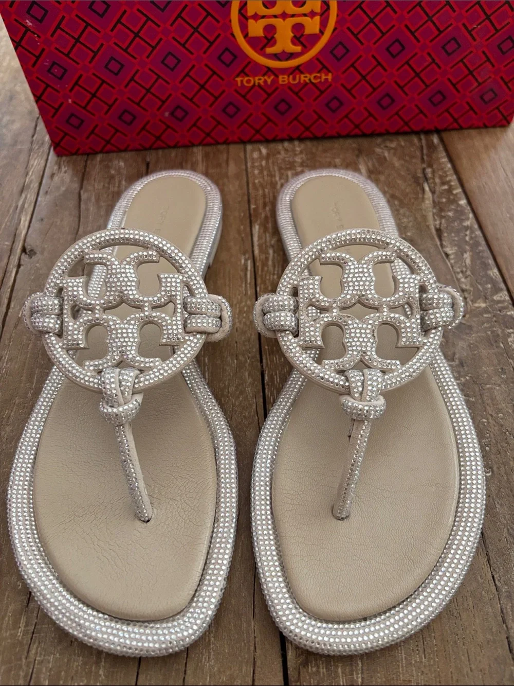 Tory Burch Miller Knotted Pave Embellished Crystal/Suede w/dustbag NIB - Picture 1 of 14